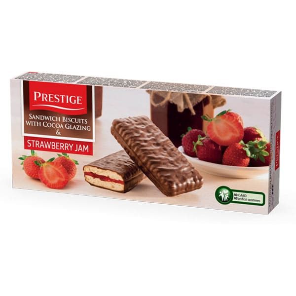 Biscuits-sandwich in cocoa glaze with strawberry jam 216g PRESTIGE